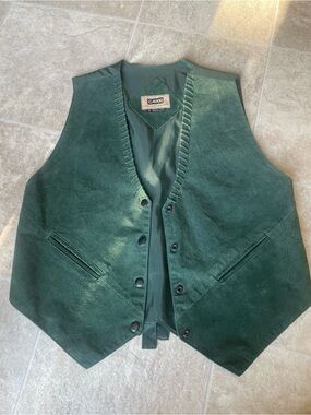 G4000 Suede Leather Western Vest Mens M Green Cowboy Waistcoat Snap Vintage Boho